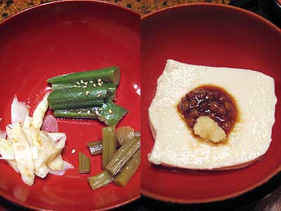 山菜煮物、おぼろ豆腐