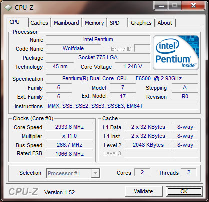 Pentium Dual-Core E6500K 定格