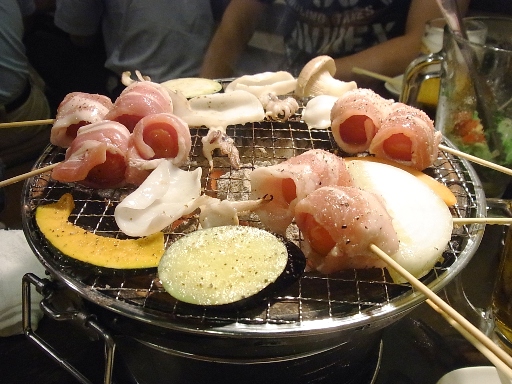 　トマ豚串と野菜焼き